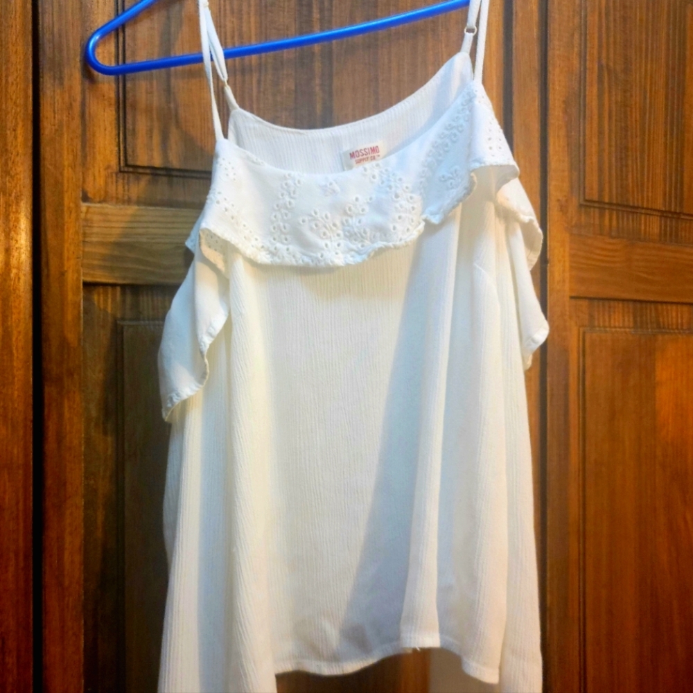 Mossimo White Eyelet Ruffle Off Shoulder Top